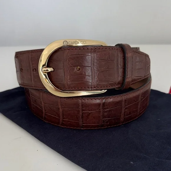 Caporicci genuine real alligator 🐊 Brown Belt with Gold Buckle. 🇮🇹